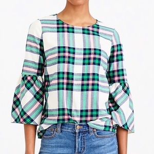 NWT J Crew Mercantile, plaid, bell-sleeve blouse